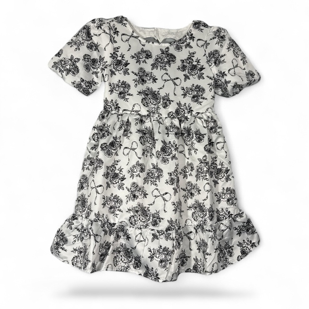 Gymboree Girls Size 10 White Black Floral Bow Heart Cutout Dress Fit & Flare NWT